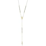 Kooljewelry 14k Yellow Gold Black Spinel Rosary Adjustable Length Necklace (adjusts to 17 or 18 inch)