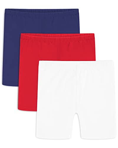 Auranso Pantalones cortos de ciclismo para niña, algodón, 5-14 años, 3 unidades, Azul/Rojo/Blanco