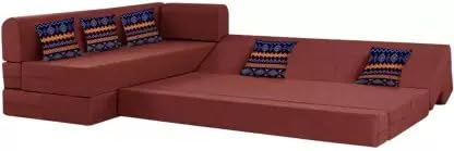 Image of L Shape Sofa Cum Bed (Three - Seater + Three - Seater Fabric 6 Seater Sofa (Finish Color - Red, Pre-Assembled)