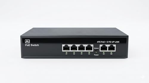 Image of 4-Port Gigabit PoE Switch with 2 Uplink Ports, IEEE 802.3af /at PoE Network Switch, 250m Extend Mode, Metal Housing, Plug & Play for IP Cameras, CCTV, Access Points