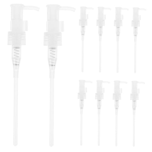 Beavorty 10 Stück Teiliges Kunststoff Lotion Pump Ersatzpumpe mit Langem Saugrohr Nachfüllbare Dosierpumpe für Make Up Entferner Shampoo und Seifenflaschen Einfacher Pressmechanismus