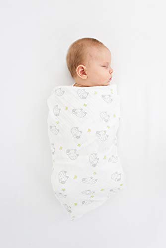 Image of SwaddleDesigns Cotton Muslin Swaddle Blanket, Receiving Blanket for Boys & Girls, Best Shower Gift, 46x46 inches, Little Lambs, Sterling