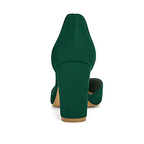 Allegra K Women Ankle Tie Chunky Heel Pointed Toe Dress Dark Green Pumps 7.5 M US3