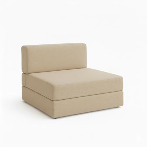 Image of PUM PUM Foldable Sofa Cum Bed | EPE Foam 2 Seater Floor Sofa | Premium Jute Fabric | Space-Saving Furniture for Living Room & Bedroom|36 Inch Width,Beige