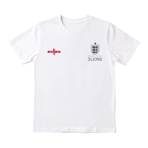 Outerstuff Mens T-Shirt England Football Fan T-Shirt Classic Three Lions Tee Cotton Football Casual Top White