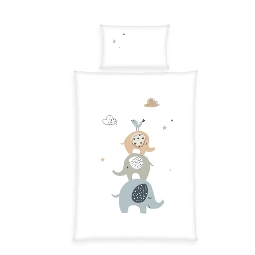 Herding babybest Parure de Lit Éléphants, Taie d'Oreiller 40 x 60 cm avec motif réversible, Housse de Couette 100 x 135 cm, avec Fermeture éclair, 100%...