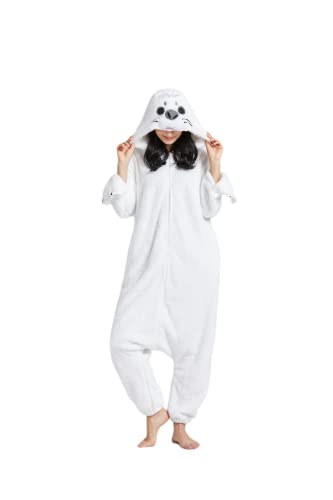DarkCom Unisexe Adulte Cosplay Harpe Phoque Animal Onesie Kigurumi Costume Une pièce Pyjama vêtements de Nuit Combinaison XL
