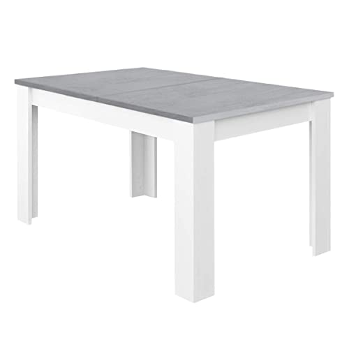 Table de salle à manger à rallonge, table de salon ou de cuisine, finition en Artik White et Cement Grey, modèle Kendra, mesures : 140-190 cm (L) x 90 cm (P) x 78 cm (H)