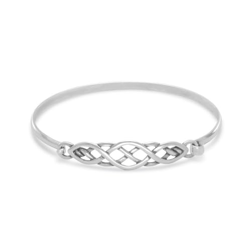 JewelryWeb - Sterling Silver Antiqued Celtic Trinity Knot Cuff Bangle Bracelet - 7x42mm - Hook Closure - Stackable Claddagh Bangle Bracelet for Women - Irish Jewelry