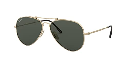 Ray-Ban RB8125M Titanium Aviator Sunglasses, Gold Demigloss/Polarized G-15 Green, 58 mm