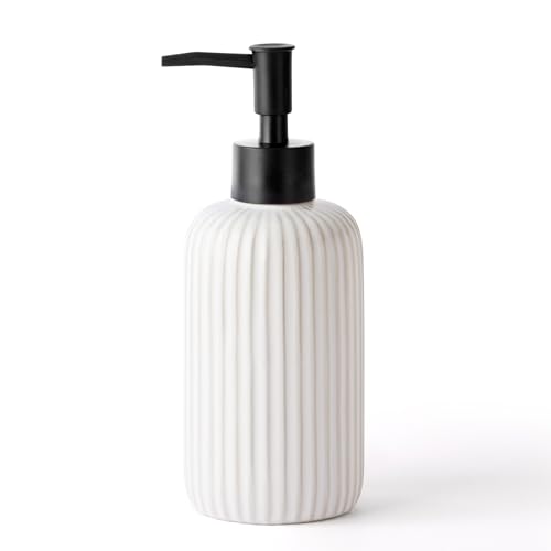 Hand Soap Dispenser Bathroom Accessories, 15oz Ceramic Dish Soap Dispenser for Kitchen Sink, Refillable Liquid Pump Bottle for Shampoo, Lotion, Conditioner, Black White Bathroom Decor
