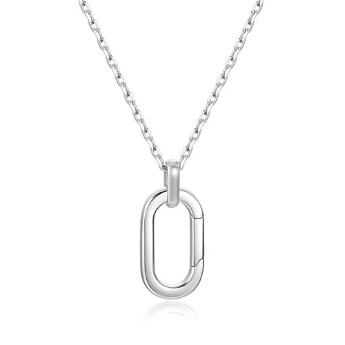 SAMYA Minimalist Silver Oval Pendant Necklace for Women Hypoallergenic 304 Stainless Steel 2.0mm Rolo Chain with Oval Spring Clasp 45cm + 5cm Adjustable Extender Everyday Layering