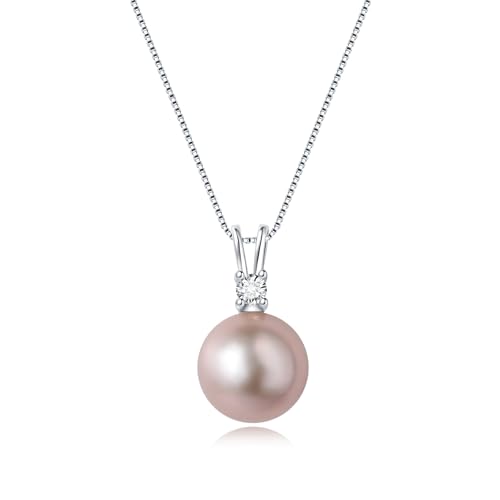 Cultured 11-12MM Round Pink Purple Blue Grey Golden Tahitian Black Pearl Necklace for Women, S925 Sterling Silver 18K Gold Plated, Single Pearl Pendant Necklace