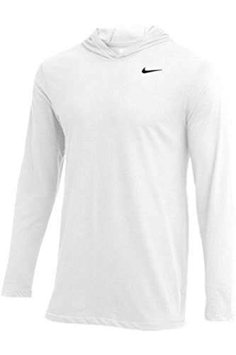 Nike Mens Dry Long Sleeve Hoodie Tee (White, Medium)