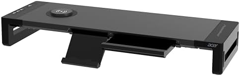 Acer FusionBase Monitor & Laptop Stand | Foldable ABS + Metal Build | USB Fast Charging 1x Type-C & 1x Type A + 3×Data Ports incl. USB 3.0 | 15W Wireless Charger | Mobile Phone Holder, Drawer | Black