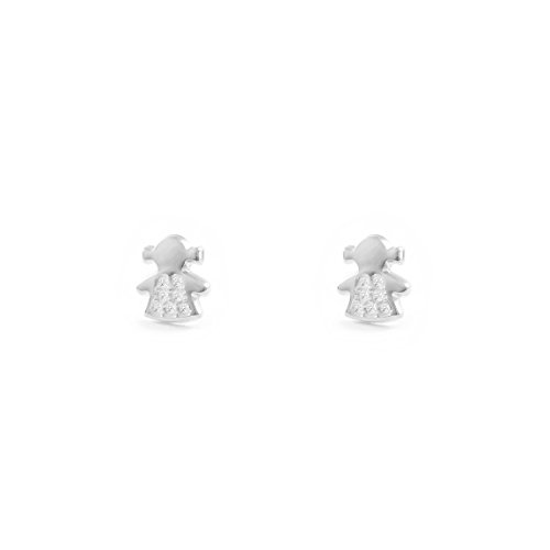 Pendientes de Bebe/Niña Oro Blanco Muñeca con Circonitas