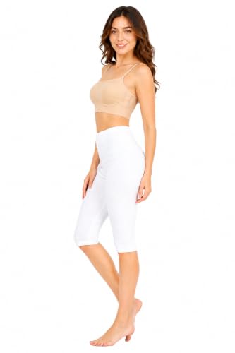 Image of mybody Women's Cotton Knee Length Cycling Shorts | Stretchable Breathable Biker Gym Yoga Workout Shorts | Mid Waist Athletic Fit