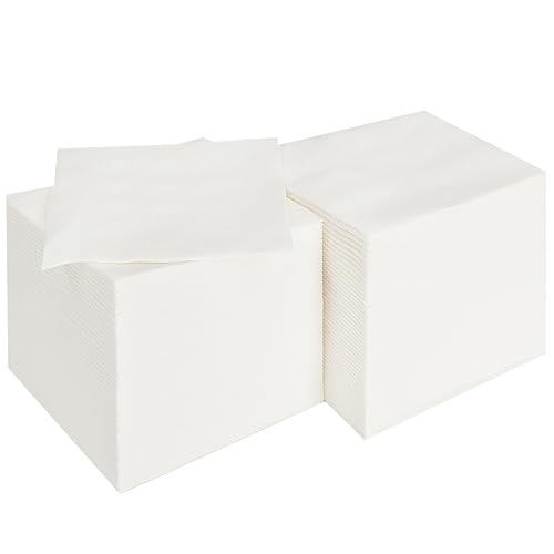 JEBBLAS Lot de 100 serviettes de table jetables en lin pour cocktail ou mariage Noir 20.3 x 20.3 cm. (Blanc100)