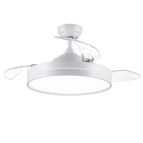 CJOY Ventilador de Techo con Luz Regulable, Ventilador de Techo con Iluminación LED Mando a Distancia Blanco 42", Ventiladores Techo Silencioso Moderno Dormitorio Salon Comedor DC