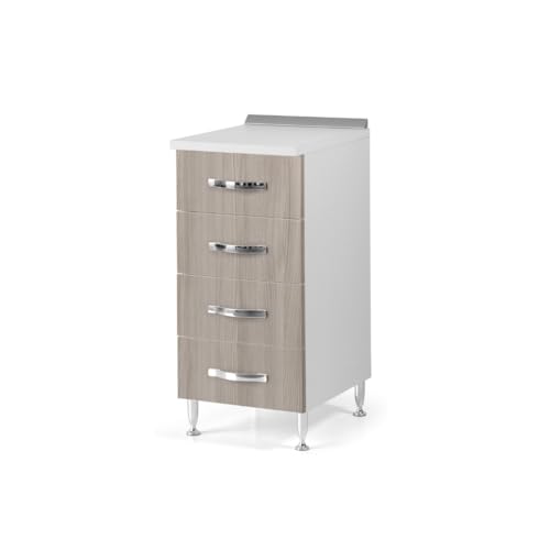 Linea Azzurra Base 40 Cassettiera Cucina Componibile Mobile con 4 Cassetti in Legno Made in Italy H85xL40xP50 cm Elegante Funzionale Facile da Montare (Olmo)