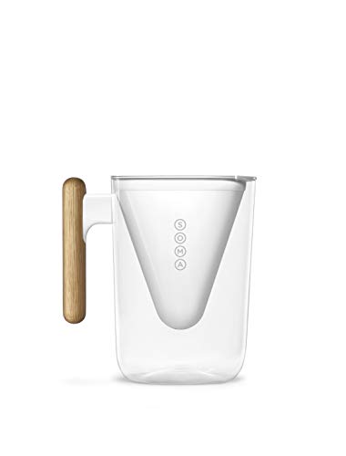 Soma Filter Jug with BPA-Free Shatter-Proof Plastic & Replacement Filter - Filter Pitcher with Eco-Friendly Bamboo Handle - Reduces Chlorine Taste & Odour - Filters Contaminants - 6-Cup/1.3L, White