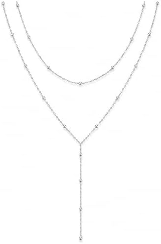 Long Layered Necklace for Women - Silver Necklace Chain with Y-Sh...
