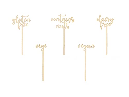 PartyDeco Table Topper Wooden Table Topper Candy Bar Signs Wedding Communion Birthday Vegan Vege Gluten Free Contains Nuts