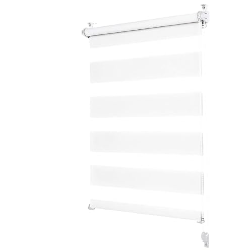 XINAR Estor Enrollable Doble 70x200cm protección de la privacidad Estor Enrollable Doble Tejido con fijación de Soportes, para Dormitorios Oficinas, Blanco, 22919