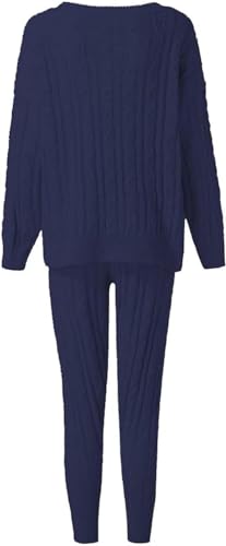 Molisry Women Cable Knitted 2 Pieces Outfits Long Sleeve Sweater Pullover Top Long Pants Lounge Sets Autumn Winter4