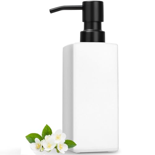 GMISUN White Soap Dispenser Bathroom Hand Glass Soap Dispenser with Stainless Steel Pump 12 fl oz/350ml Dish Dispenser for Kitchen Modern Refillable Liquid Soap and Lotion Dispenser for Countertop
