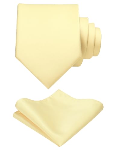 RBOCOTT Light Yellow Tie and Pocket Square with Tie Clip Set(8cm-47)