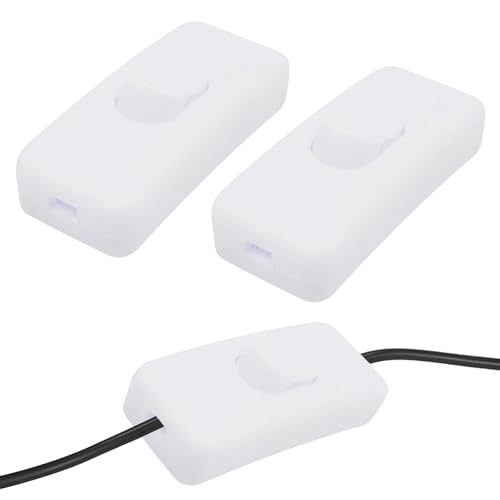 2Pcs Inline Light Switch for Lamps,250V 2A White Light Switch Use Inline 2 or 3 Core Round or Flat Wire for Small Appliance,for Home,School,Office Desk Lamp/Light/Bulb