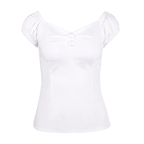 Image of YARN & INK Women's Rockabilly Tops 1950s Pinup Shirt Casual Off Shoulder Vintage Blouse