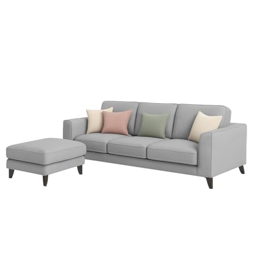 Image of Casaliving Grayon 3 Seater Convertible Sofa Set for Living Room, 3 Seater & Ottoman Modular Sectional Couch for Small Space (Grey Colour) Fabric