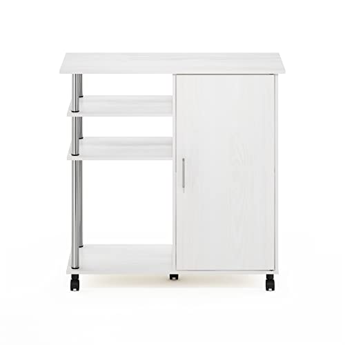 Image of Furinno Helena Multipurpose Storage Cabinet /Shelves,Printer Stand with Lockable Wheels, Stainless Steel Tubes, White Oak /Chrome
