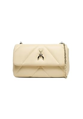 PATRIZIA PEPE Borsa a Spalla Matelassé in Pelle, Bianco Wooly, 24x15x7 cm, con Tracolla a Catena, Stile Casual Elegante