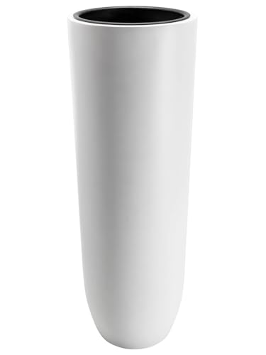 VIVANNO Pflanzgefäß Bodenvase SOLERIO Fiberglas Weiß Matt 100x33 cm, Frostsicher & Wetterfest, für Drinnen und Draußen, Garten Terrasse Balkon