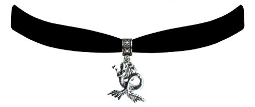 Pendentif sirène en velours noir collier ras du cou femme