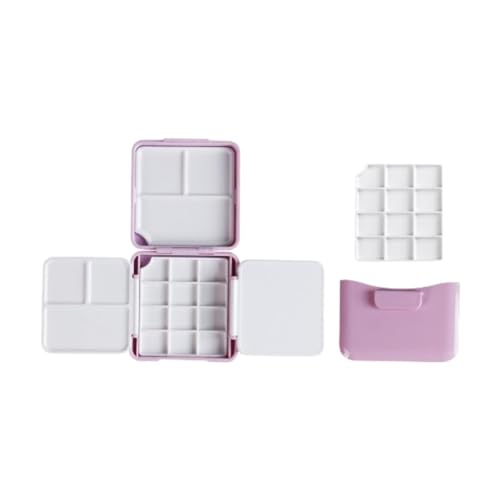 Hisxrcal Paleta de Acuarela con Mini Cubo de Lavado para Profesionales Y Principiantes. Paleta de Viaje para Bocetos, Pintura Acrílica Y Al óleo, Rosa, Individual