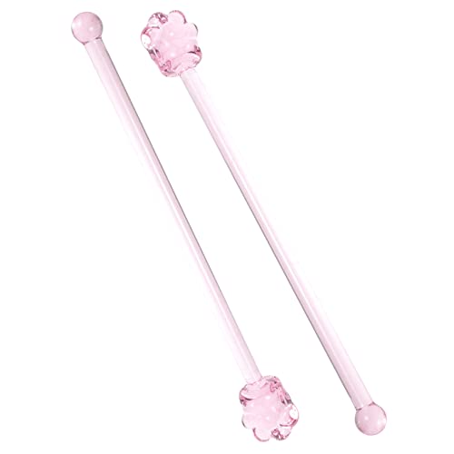 Cabilock 2Pcs Cute Glass Stir Sticks for Cocktails and Drinks Beverage Stirring Rods for Coffee Juices Desserts Adorable Long Handle Design