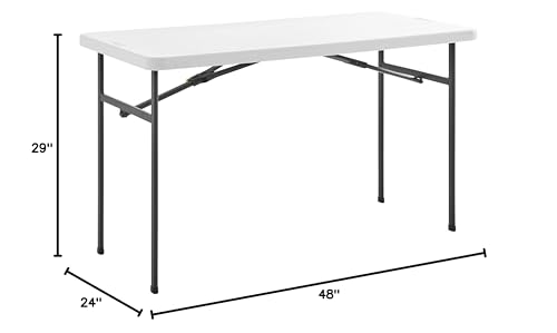 Living and More 4ft Straight Folding Utility Table, White, Indoor & Outdoor, Portable Desk, Camping, Tailgating, & Crafting Table