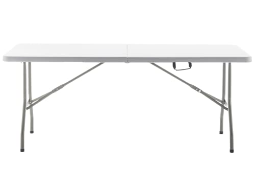 Image of BTEXPERT Set of 5, Fold-in-Half Folding Table 6 Feet 72 inchx 29.5 inch Lightweight Portable Carrying Handle Indoor Outdoor Picnic Camping Office Home Party Wedding Event White