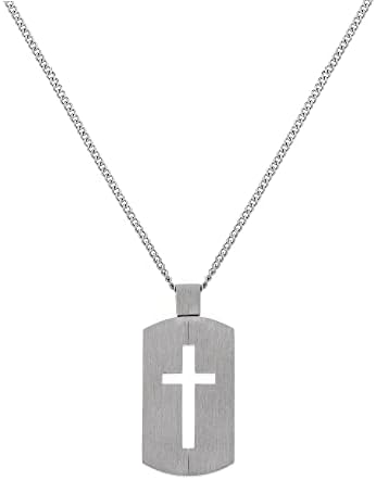 murtoo Antique Cross Necklace for Men, Stainless Steel Mens Cross Necklace Black and Antique Sliver , Religious Necklace Gifts for Men and Boys 20+2 Inch (50+5cm, Matte Silver)
