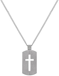murtoo Antique Cross Necklace for Men, Stainless Steel Mens Cross Necklace Black and Antique Sliver , Religious Necklace Gifts for Men and Boys 20+2 Inch (50+5cm, Matte Silver)