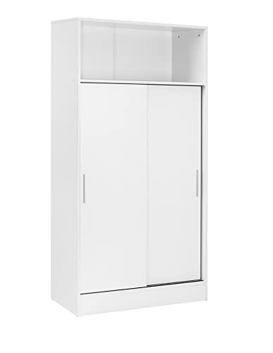 PEGANE Armoire/Placard de Rangement de 2 Portes coulissantes et 4 étagères Coloris Blanc - Longueur 82 x Profondeur 38 x Hauteur 157 cm