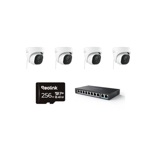 REOLINK 4K Wired Security Camera Outdoor System, IP Dome Surveillance Camera with Human/Vehicle Detection, PoE Switch with 8 PoE and 2 Gigabit Uplink