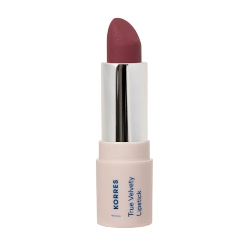 KORRES True Velvety Lipstick Plum Rose 25, pintalabios rosa con color intenso y textura cremosa, alta cobertura y acabado semimate, vegano, 3 g