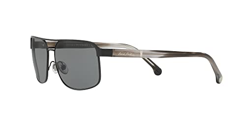 Brooks Brothers Men's BB4040S Aviator Sunglasses, Matte Black/Black Horn/Solid Grey, 59 mm3