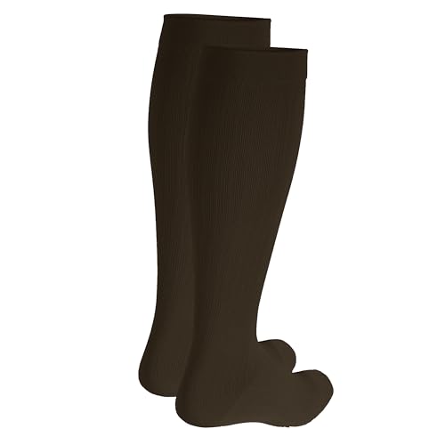 Image of NuVein Men's Compression Socks, 20-30 mmHg Support, Dress Trouser Style, Over Calf Knee High, Brown, Medium