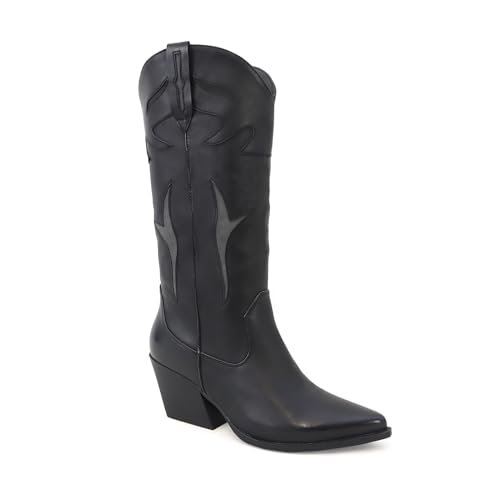 YOKI GAYLE-34 Women’s Western Knee High Cowgirl Boots – Pointed Toe, Block Heel, Side Panels & Pull-On Design2